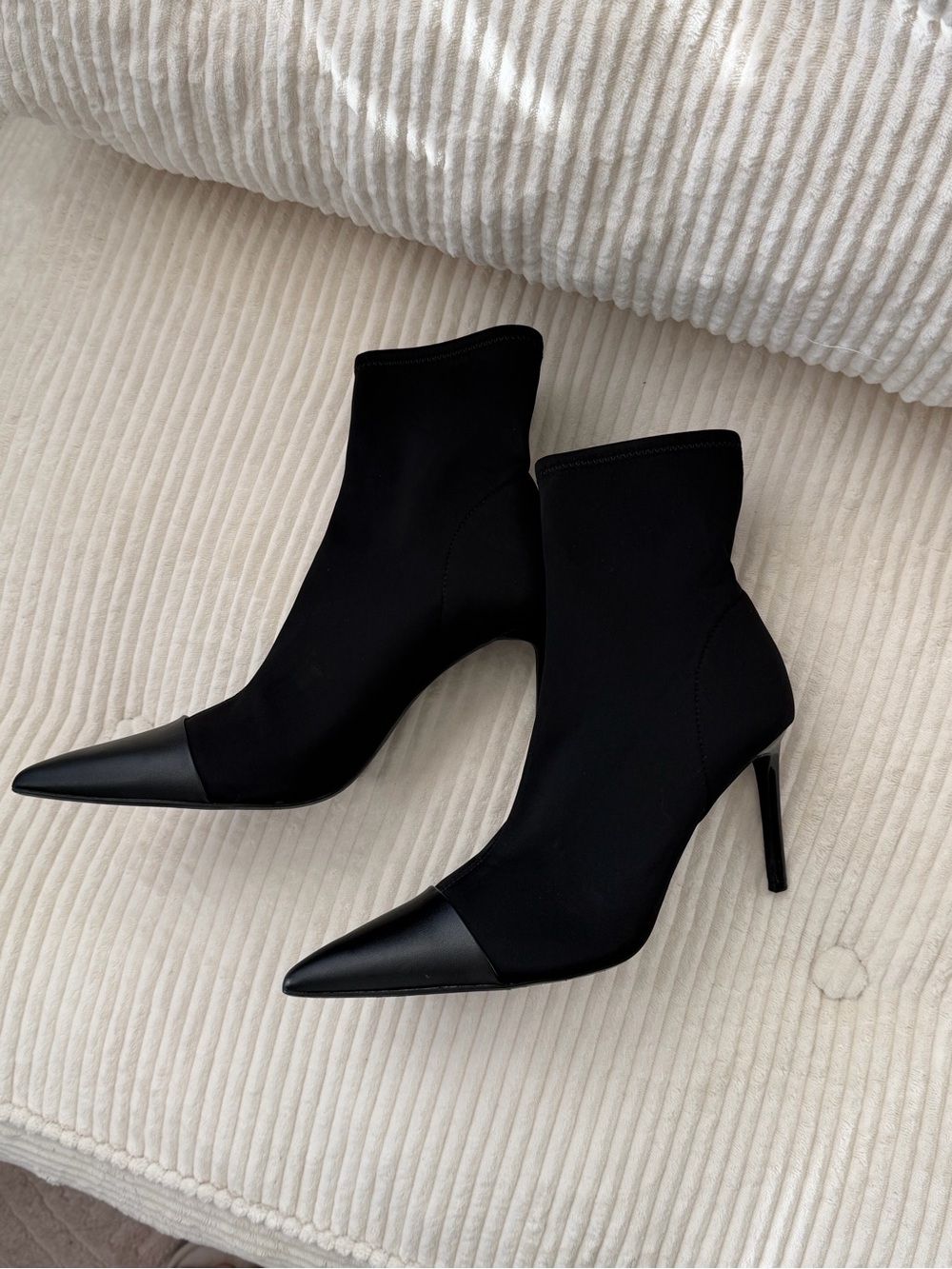 ZARA Black Stretch Sock Ankle Boots Pointed Toe Stiletto Heels